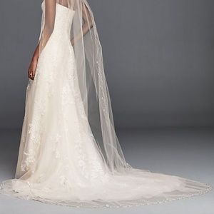 Beaded Floral Cathedral Veil wtih Scallop Edge